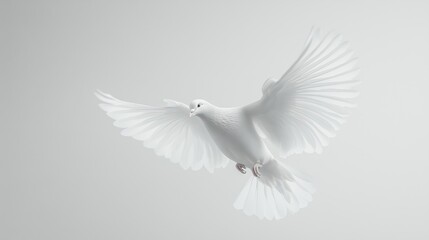 Fototapeta premium A white dove in flight Full depth of field, isolated on white background