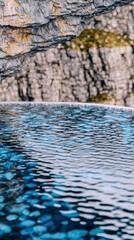 Serene Blue Water Pool in Rocky Cave  Nature Background