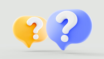 3D Message bubble with question mark icon or ask FAQ and QA answer solution information. Question answer sign or problem with minimal concept. 3d render illustration
