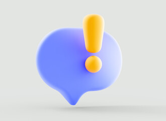 3d exclamation icon sign or attention caution mark, warning problem error message button design concept, security warning urgent icon. 3d render illustration