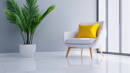 Modern Living Room Decor with White Chair and Potted Plant