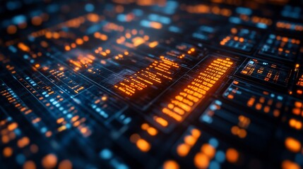 Obraz premium Abstract Digital Interface Glowing Orange And Blue Data Streams