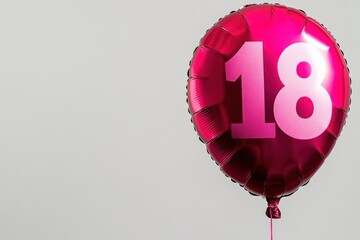 Pink 18th birthday balloon, studio shot, gray background, celebration