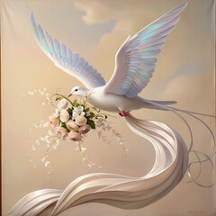 Dove in the air with wings wide open in-front of the sun