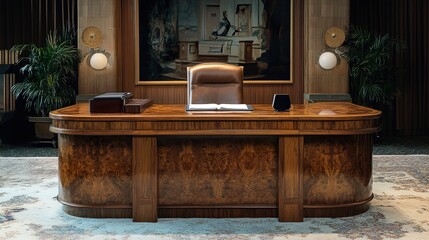 Luxury Office Interior Design: Wooden Desk and Elegant Decor