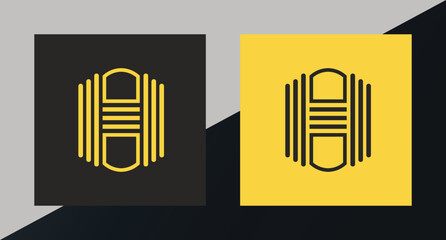 Obraz premium Geometric Microphone Logo Template Design in Black and Yellow