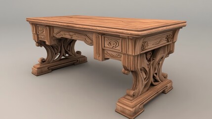 Classic Wooden Carved Table: Vintage Antique Desk Design