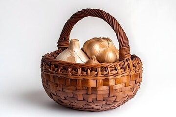 Garlic Bulbs in a Woven Basket