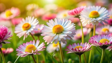 Fototapeta premium Springtime Meadow: Delicate White English Daisies in Bloom