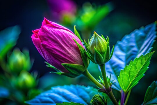 Spring Hibiscus Bud Macro: Soft Focus Purple Pink Malvaceae Flower
