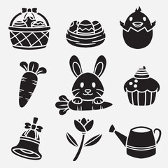 set of easter with silhouette style good for icon, print design, element design, etc