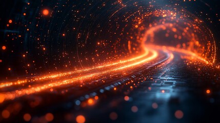 Glowing Orange Pathway Through A Dark Tunnel