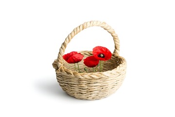 Red Poppies in Woven Basket, Nature's Beauty