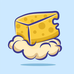 chesee wih cloud vector cartoon design for elements, clipart and sticker
