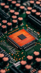 Futuristic Motherboard  Close up of CPU Microchip   Data Flow