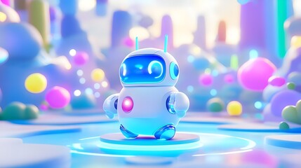Fototapeta premium cute robot in pastel dreamscape - pastel colors