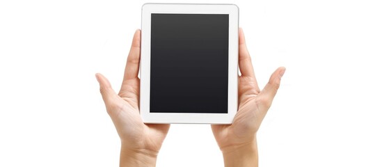 Hands Holding a Tablet with Blank Screen