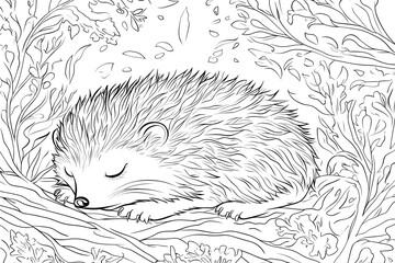 Obraz premium Hedgehog Sleeps Peacefully in Nature