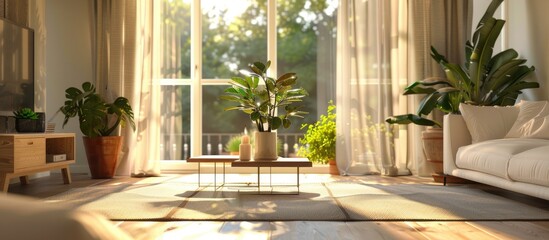 Living Room Interior with Sunlight and Plants