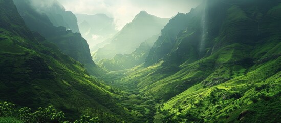 Obraz premium Misty Mountain Valley Landscape