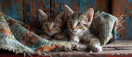 Fototapeta premium Two Curious Kittens Peeking from a Blanket