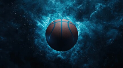 Fototapeta premium Basketball Floating in Space with Cosmic Background Effect