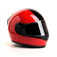 Glossy Red and Black Motorcycle Helmet on White Background