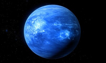 Obraz premium Blue exoplanet in space with swirling clouds.