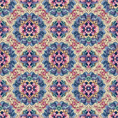 seamless pattern with flowers and leaves tribal triangle pastel 