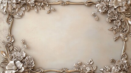Floral relief frame ornate with a light beige background.
