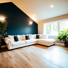 Modern Elegant Living Room Interior Design  White Sofa  Blue Walls  Hardwood Floor