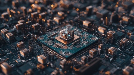 Obraz premium Futuristic Tech Circuit Board Microchip Digital Security AI Innovation