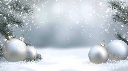 Silver Christmas Ornaments Resting in Winter Snow