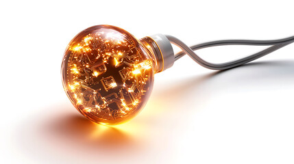 Obraz premium glowing light bulb with circuit design emits warm glow, symbolizing innovation and technology
