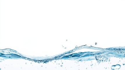 A wave of clear water splashes against a white background, symbolizing freshness and purity.
