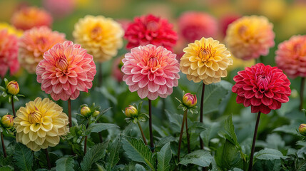 Colorful dahlia flowers blooming in a garden. (2)