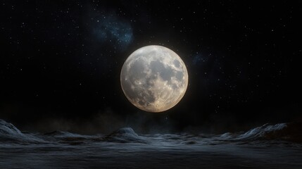 The full moon glowing with ethereal energy, celestial beams weaving through a star-filled sky