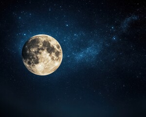 A mystical sky with the moon glowing brilliantly, supernatural beams blending with a sea of glittering stars