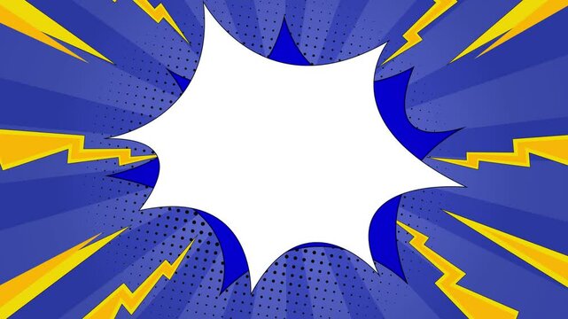 dynamic comic design with explosive bursts and bold effects with lightning and text space seamless 4k video background motion pop art design