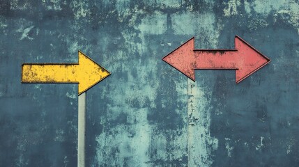 A Choice of Paths: Yellow and Red Arrows on Weathered Wall