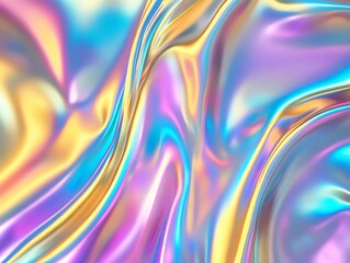 Fototapeta premium Glossy Holographic Texture Background with Smooth Gradient Colors in Pastel Shades Perfect for Creative Designs, Abstract Art, and Digital Artwork