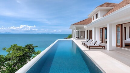 Fototapeta premium Luxurious beachfront villa with infinity pool overlooking the ocean