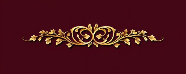A decorative golden floral ornament on a rich burgundy background, exuding elegance and sophistication.