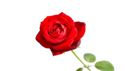 Fototapeta premium A vibrant red rose in full bloom, isolated against a pure white background
