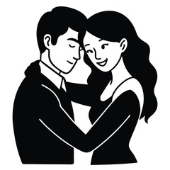 Minimalist art of smiling couple in romantic unity