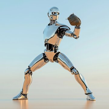 Futuristic Robot in Dynamic Pose with Glossy Metallic Finish