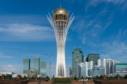 Scenic aerial view of the central part of the capital of Kazakhstan, the city of Astana 