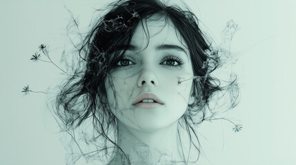 Fototapeta premium sketch portrait of woman who undergoes mental health issues