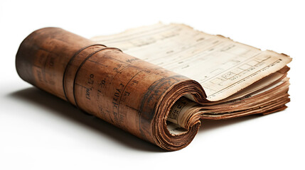 Fototapeta premium Old rolled documents with detailed financial records and calculations