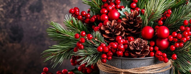 Festive Natural Arrangement with Pine and Berries